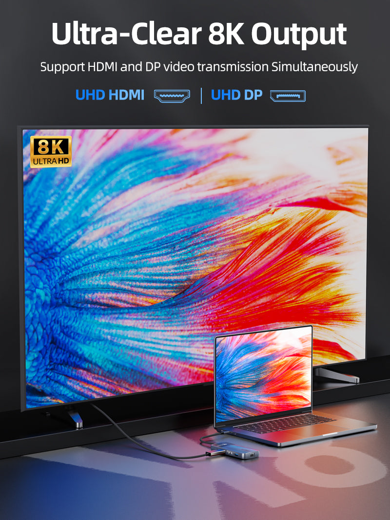 CABLETIME 10-in-1 8K USB-C Hub for Dual 4K 60Hz Monitor