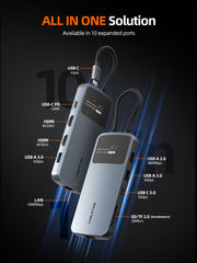 CABLETIME USB-C Dual HDMI 4K Docking Station with Ethernet and 100W PD