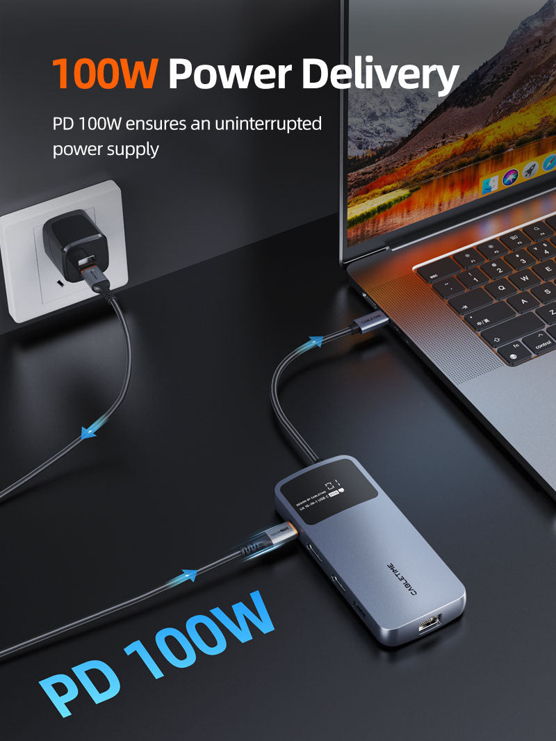 CABLETIME USB-C Dual HDMI 4K Docking Station with Ethernet and 100W PD