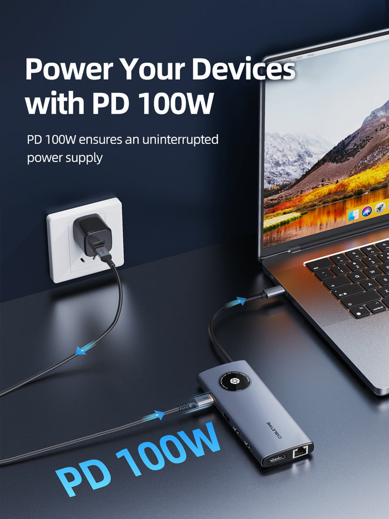CABLETIME 12-in-1 USB-C Hub with 2 HDMI + 1 DisplayPort for Laptop
