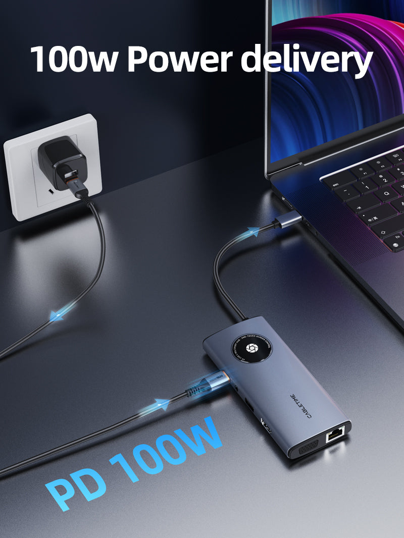 CABLETIME 10-in-1 Multi USB-C Hub Adapter 4K with VGA, HDMI & Ethernet