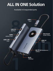CABLETIME 8-in-1 USB-C Adapter Hub with HDMI Ethernet Port for MacBook Pro