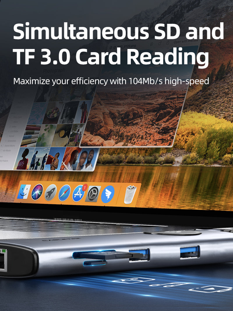 CABLETIME 8-in-1 USB-C Adapter Hub with HDMI Ethernet Port for MacBook Pro