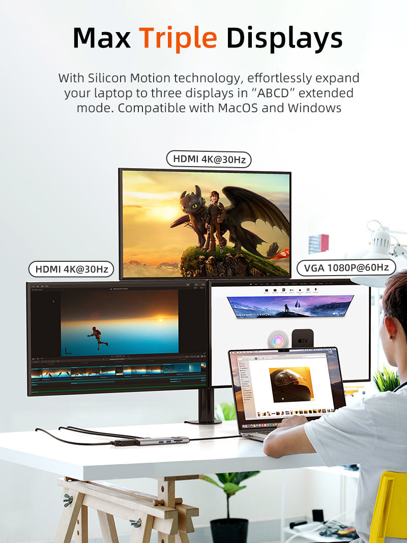 CABLETIME Triple Display USB-C Hub MST for MacBook Pro