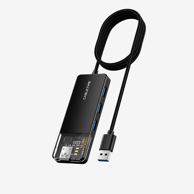 CABLETIME 4-Port USB-A 3.0 Hub SuperSpeed 5Gbps with USB-C Power Supply | CT-HUBT1-PB / CT-HUBT2-PB