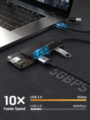 CABLETIME USB-C to 4-Port USB-A 3.0 Hub 5Gbps with USB-A Adapter