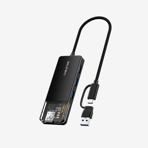 CABLETIME USB-C to 4-Port USB-A 3.0 Hub 5Gbps with USB-A Adapter