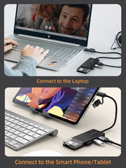 CABLETIME USB-C to 4-Port USB-A 3.0 Hub 5Gbps with USB-A Adapter