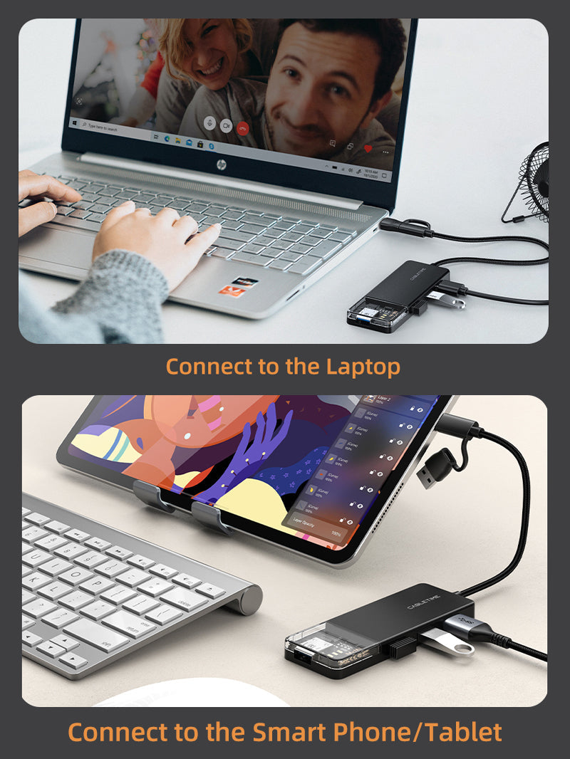 CABLETIME USB-C to 4-Port USB-A 3.0 Hub 5Gbps with USB-A Adapter