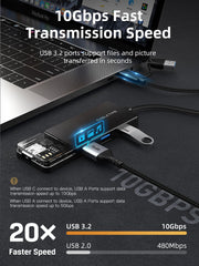 CABLETIME 10Gbps USB A 3.2 Hub USB-A / USB-C to 4-Port USB-A Hub for Laptop