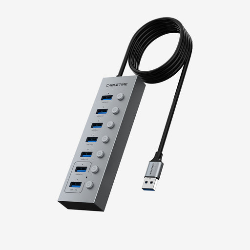 CABLETIME 7 Port Powered USB 3.0 Hub Splitter with Long Cable for Laptop PC