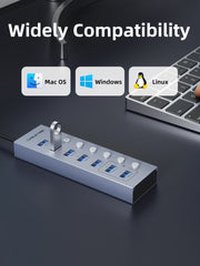 CABLETIME 7 Port Powered USB 3.0 Hub Splitter with Long Cable for Laptop PC