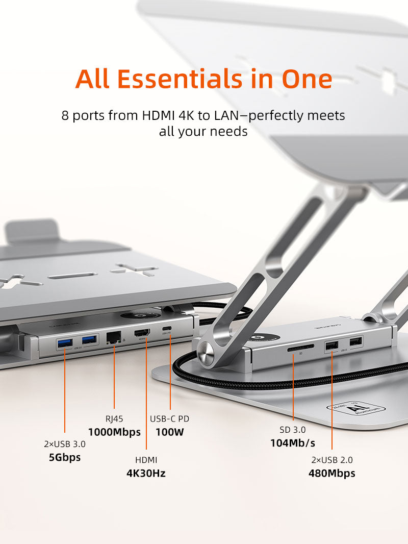 CABLETIME Laptop Docking Station Stand 8-in-1 for MacBook
