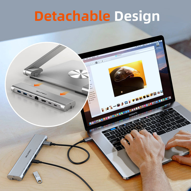 CABLETIME Adjustable USB C Laptop Docking Station Stand 6 IN 1 for MacBook Pro Dell HP Surface Lenovo