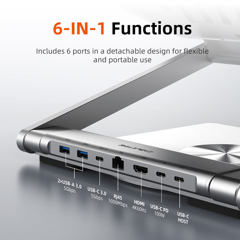 CABLETIME Adjustable USB C Laptop Docking Station Stand 6 IN 1 for MacBook Pro Dell HP Surface Lenovo