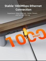 CABLETIME Wood Grain Monitor Stand with 9-in-1 Docking Station and Wireless Charging Pad