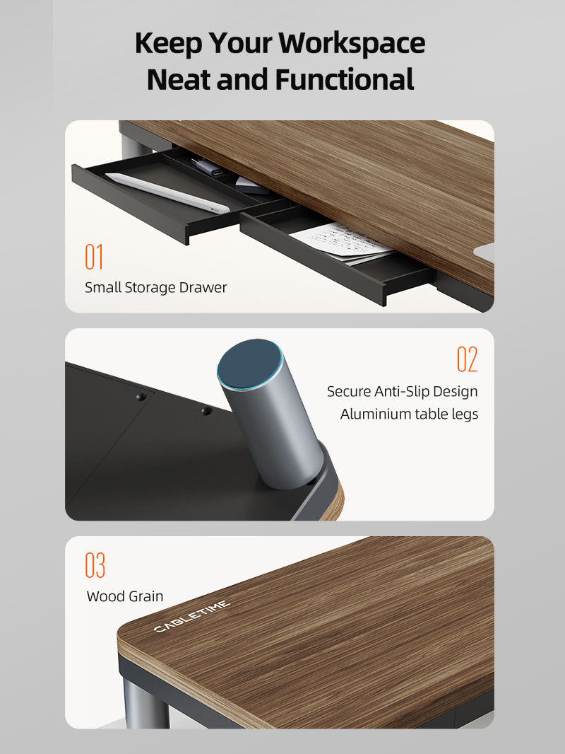 CABLETIME Wood Grain Monitor Stand with 9-in-1 Docking Station and Wireless Charging Pad
