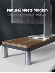 CABLETIME Wood Grain Monitor Stand with 9-in-1 Docking Station and Wireless Charging Pad