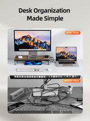 CABLETIME Wood Grain Monitor Stand with 9-in-1 Docking Station and Wireless Charging Pad