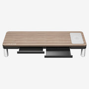 CABLETIME Wood Grain Monitor Stand with 9-in-1 Docking Station and Wireless Charging Pad