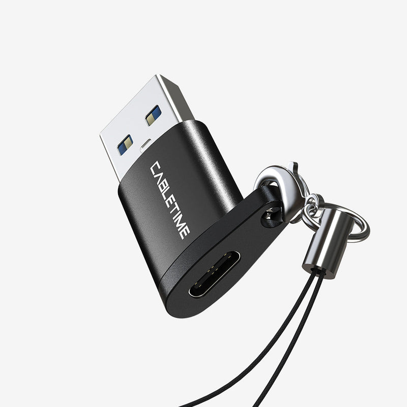 CABLETIME USB-A Male to USB-C Female OTG Adapter with Lanyard, 5Gbps