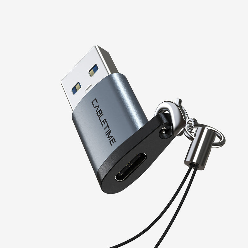 CABLETIME USB-A Male to USB-C Female OTG Adapter with Lanyard, 5Gbps