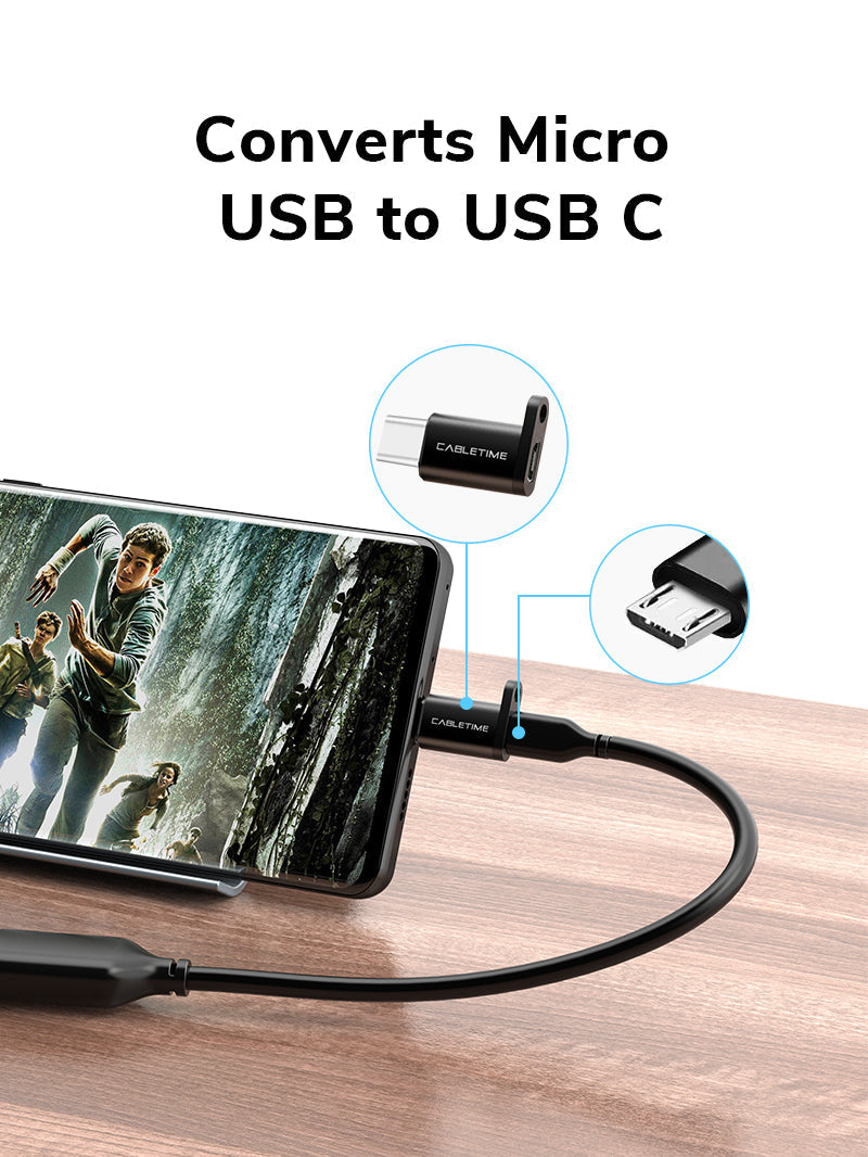 CABLETIME USB-C to Micro USB 2.0 Adapter OTG 480Mbps Fast Charge