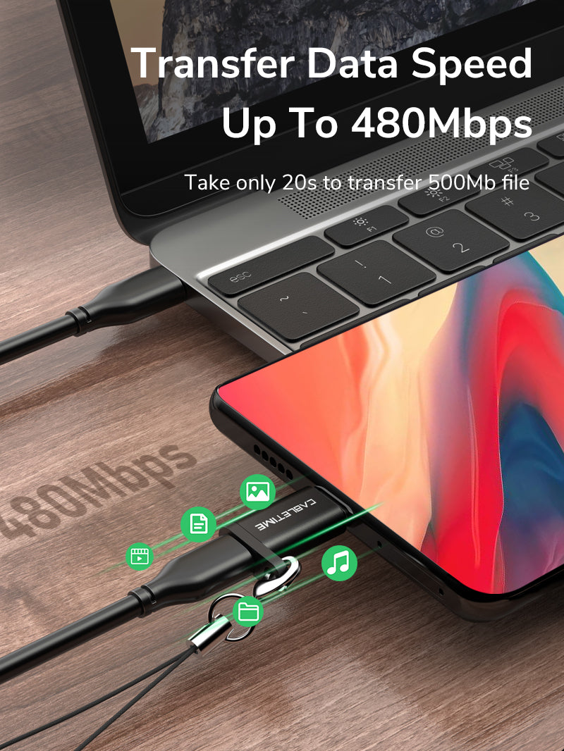 CABLETIME USB-C to Micro USB 2.0 Adapter OTG 480Mbps Fast Charge
