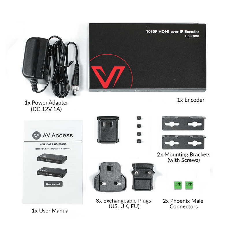 AV Access HDIP100E 1080p HDMI over IP Encoder – 8x8 Video Wall, VDirector App, PoE, Audio & RS232