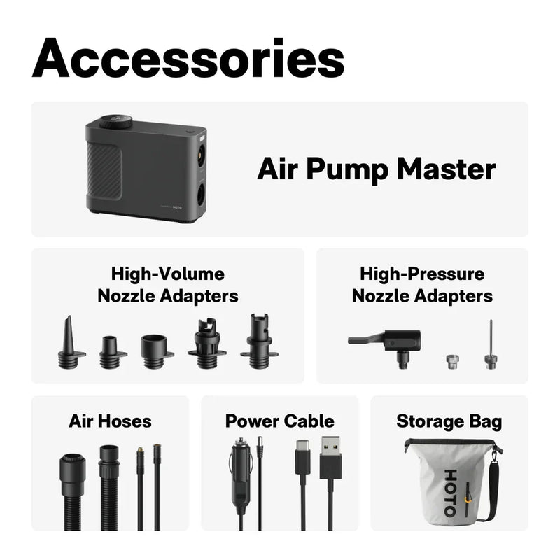 HOTO Air Pump Master – Cordless & 12 V Rechargeable Tire & Inflatable Pump, Up to 150 PSI/350 L min, 9 Smart Modes for Car, Bike, Kayak & Home Use - Hoto India