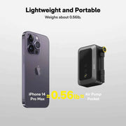 HOTO Air Pump Pocket – Compact Cordless Tire Inflator for Bikes & Motorcycles, Up to 150 PSI, 2,000 mAh Battery, Digital Display & Flick-Start Operation