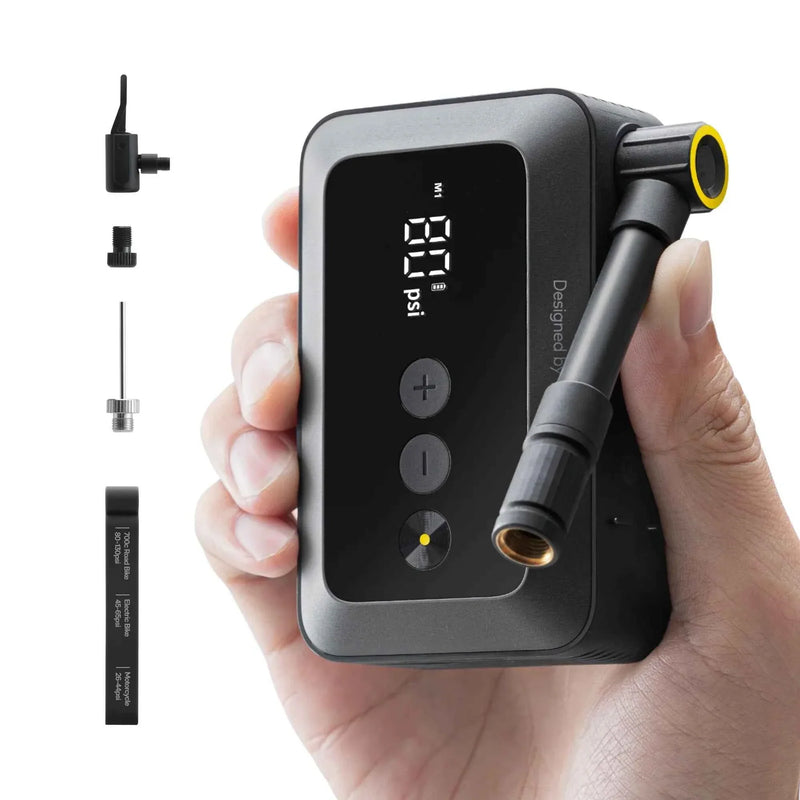 HOTO Air Pump Pocket – Compact Cordless Tire Inflator for Bikes & Motorcycles, Up to 150 PSI, 2,000 mAh Battery, Digital Display & Flick-Start Operation