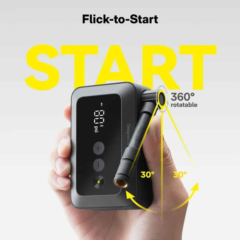HOTO Air Pump Pocket – Compact Cordless Tire Inflator for Bikes & Motorcycles, Up to 150 PSI, 2,000 mAh Battery, Digital Display & Flick-Start Operation