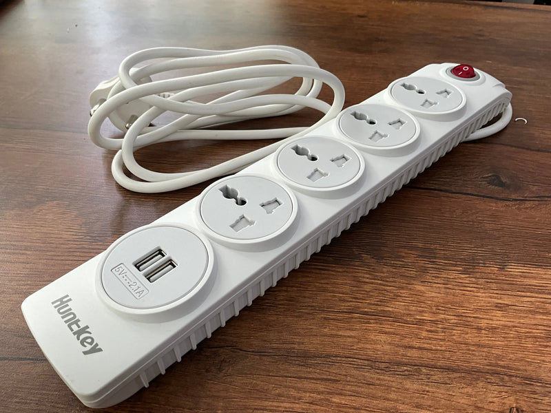 Huntkey SZN507 Universal Power Strip 2M With 4 Outlets, 2*Usb A Charging Outlets (White) (OPEN BOX ) - TeckPot