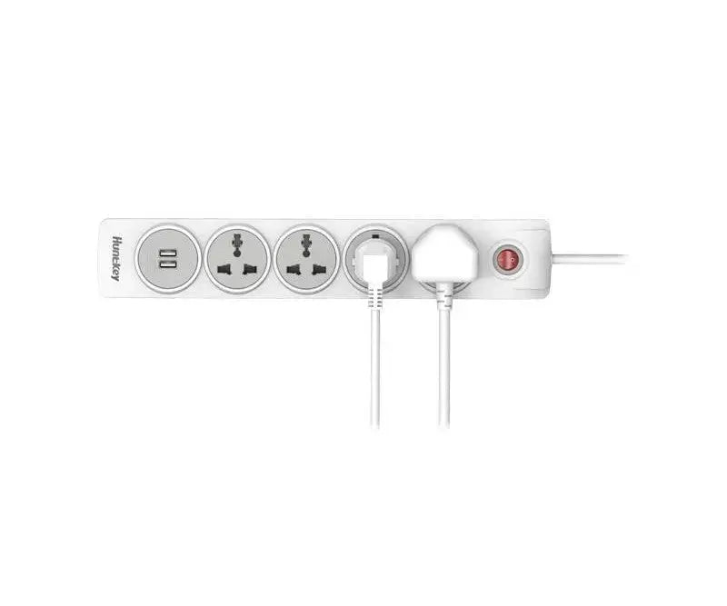 Huntkey SZN507 Universal Power Strip 2M With 4 Outlets, 2*Usb A Charging Outlets (White) Huntkey