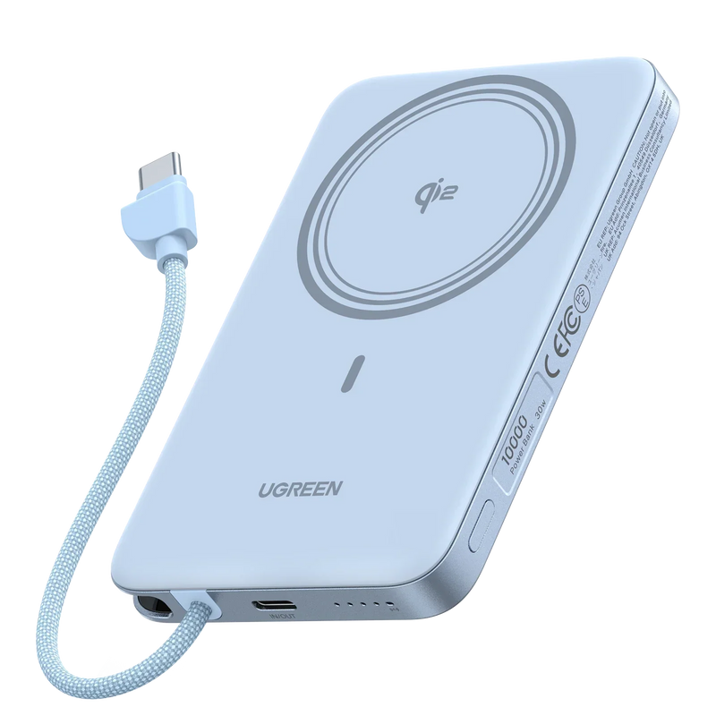 UGREEN MagFlow Air 65839B 10000mAh Qi2 magnetic power bank, starlight blue