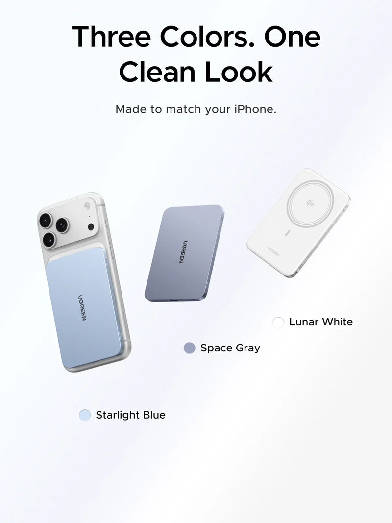UGREEN MagFlow Air 75984B 5000mAh magnetic power bank, space grey, three colours, one clean look
