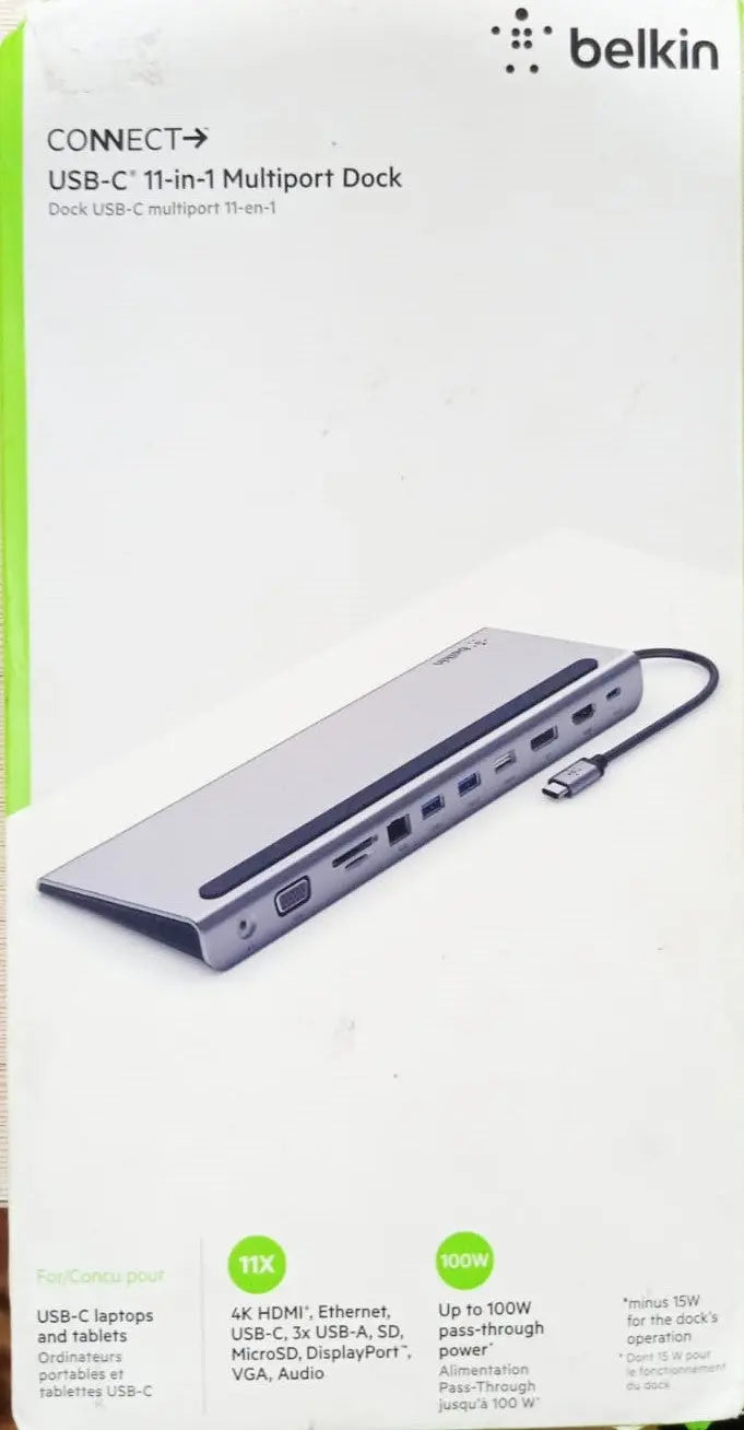Belkin USB C Hub,11-In-1 Multiport Dock With 4K HDMI/DP/VGA/USB-C/100W PD/3 USB A/Ethernet/SD/3.5mm Ports(Open Box/Renewed) Belkin