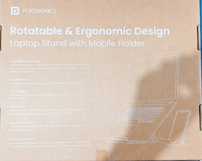 Portronics My Buddy Hexa 22 Adjustable Tabletop Laptop Stand With Mobile Holder-Black(Open Box/Renewed) Portronics