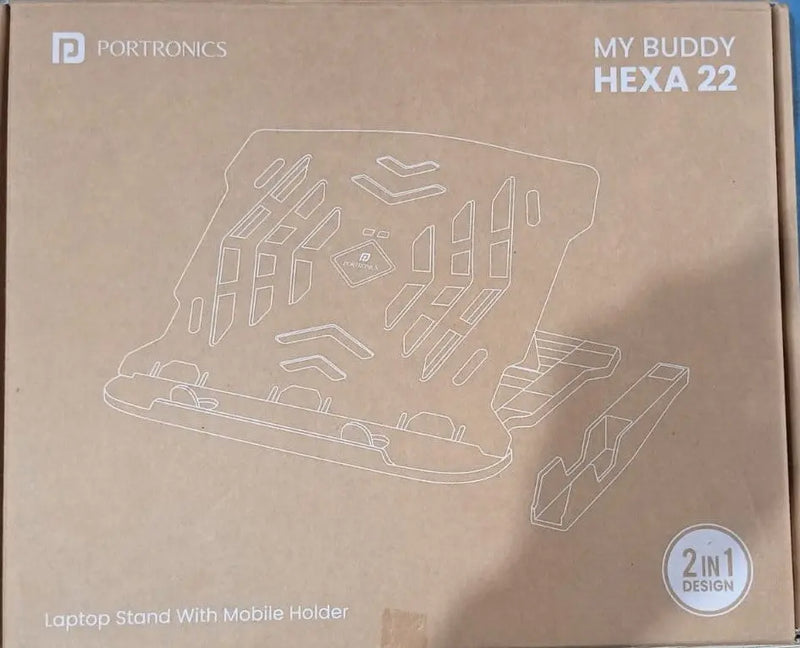 Portronics My Buddy Hexa 22 Adjustable Tabletop Laptop Stand With Mobile Holder-Black(Open Box/Renewed) Portronics