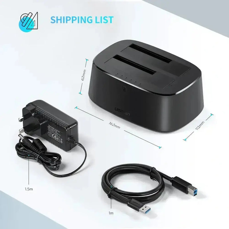 UGREEN Dual Bay USB 3.0 SATA Docking Station for 2.5"/3.5" HDD & SSD, External Hard Drive Dock with USB 3.0 Interface, Supports UASP and Hot-Swap – Model 50857 Ugreen