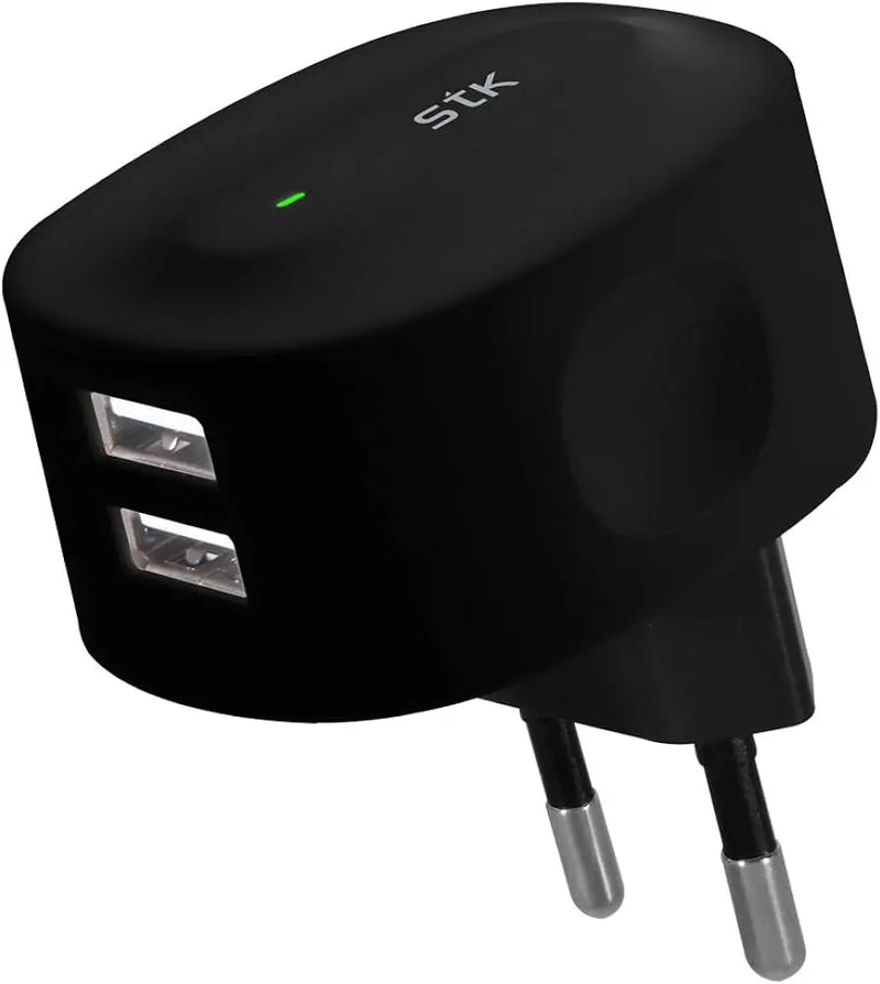 STK CUBE+ DUAL USB MAINS CHARGER- BLACK STK