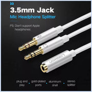 UGREEN 20cm 3.5mm Audio Splitter Cable 1 Female to 2 Male Headphone Mic Jack Adapter ABS Case PC Laptop Headset 20897 Ugreen