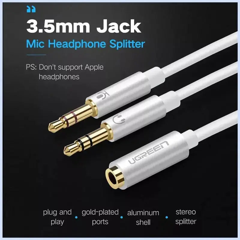 UGREEN 20cm 3.5mm Audio Splitter Cable 1 Female to 2 Male Headphone Mic Jack Adapter ABS Case PC Laptop Headset 20897 Ugreen