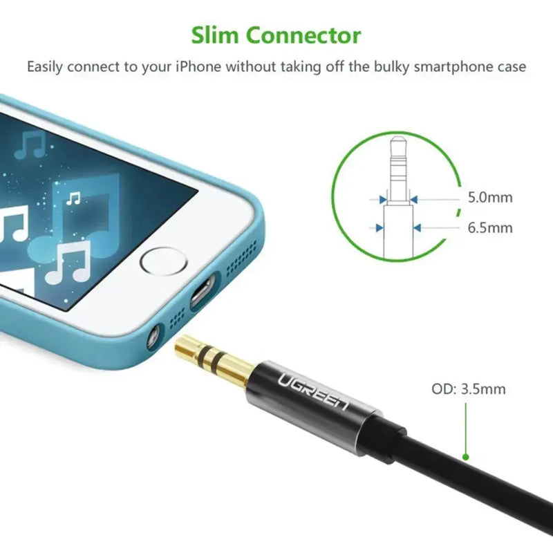 UGREEN 3M 3.5mm Male to Male Audio Cable 24K Gold Plated Aluminum Shell AUX Stereo Cable Car Headphone Speaker 10736 Ugreen