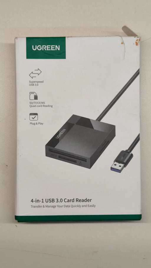 Ugreen 4 in 1 USB 3.0 All-in-One Card Reader Writer 5 Gbps Speed for Digital Memory Cards TF SD Micro SD SDHC SDXC Flash Card With 1.5 feet Cable - Black (30333/ Open Box)) - TeckPot