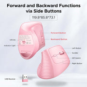 UGREEN 65666 dual-mode vertical mouse, 4000 DPI, pink, forward and backward side buttons