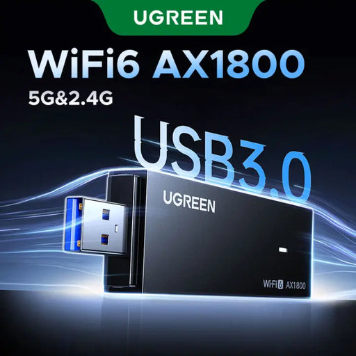 UGREEN AX1800 USB 3.0 Wi-Fi 6 Wireless Network Adapter | Dual Band USB WiFi Dongle with Built-in Antenna | High-Speed AX1800 Wi-Fi Upgrade for PC & Laptop (65225) TeckPot