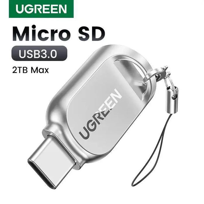 UGREEN USB-C Micro SD Card Reader OTG TF Adapter Zinc Alloy Android iPadOS Windows MacOS Linux Silver (15513)