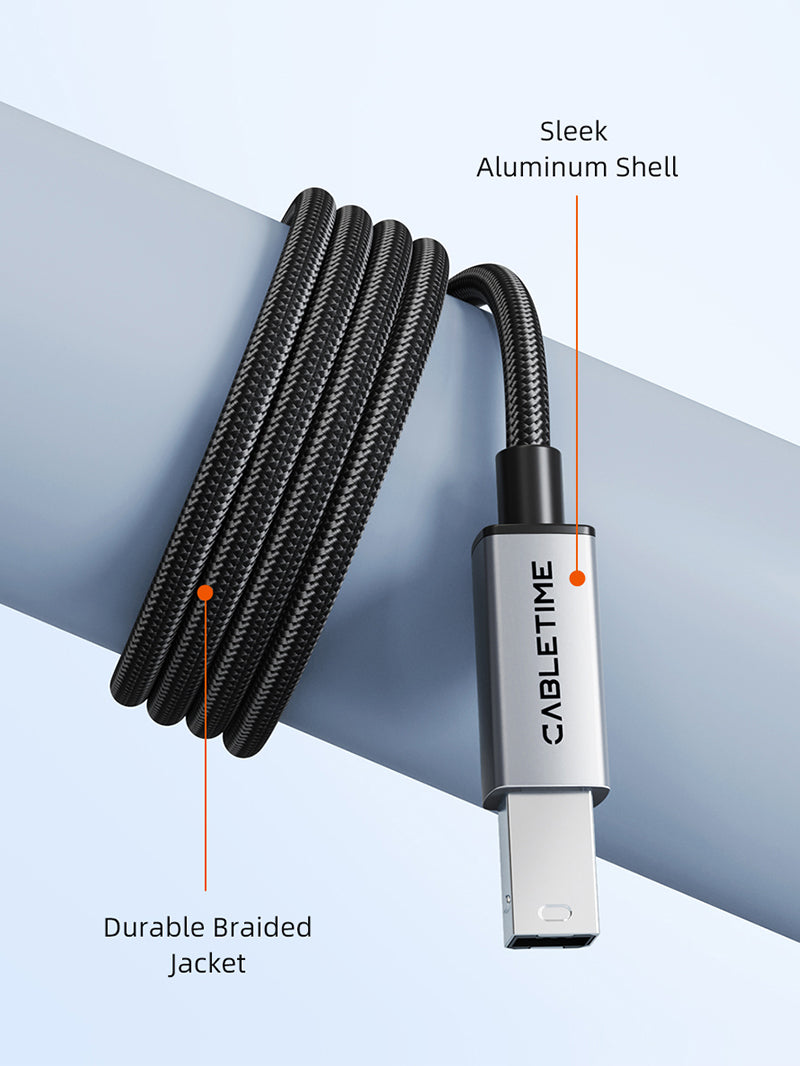CABLETIME CA16 USB-C printer cable aluminium braided construction